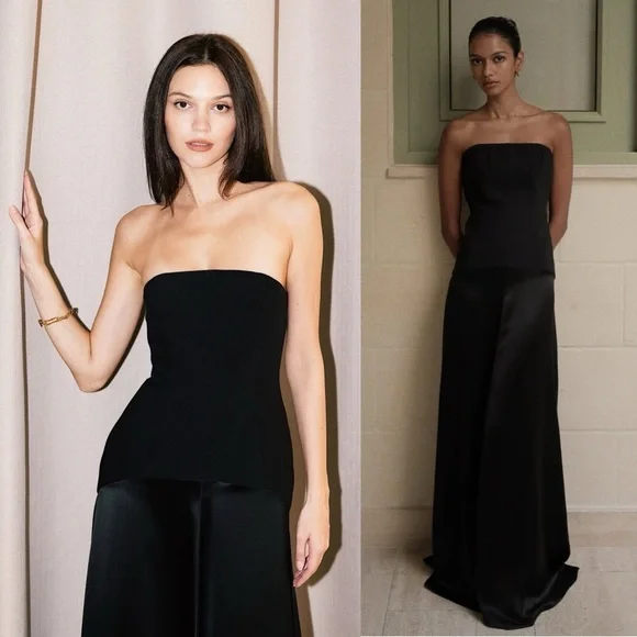 Shona Joy Adri Drop Waist Strapless Paneled Maxi Dress Gown Black NEW with tags